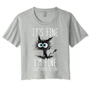 It's Fine I'm Fine Everything Is Fine Funny Black Cat Women's Crop Top Tee