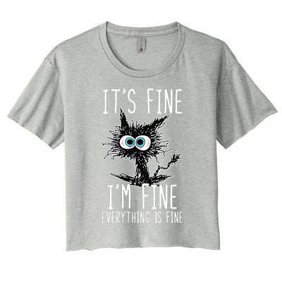 It's Fine I'm Fine Everything Is Fine Funny Black Cat Women's Crop Top Tee