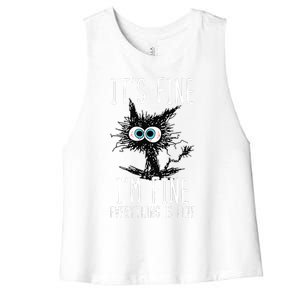 It's Fine I'm Fine Everything Is Fine Funny Black Cat Women's Racerback Cropped Tank