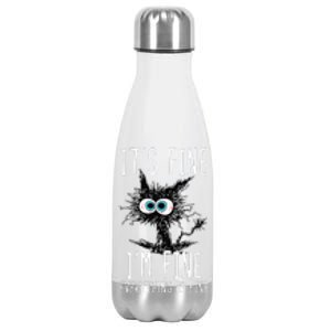 It's Fine I'm Fine Everything Is Fine Funny Black Cat Stainless Steel Insulated Water Bottle