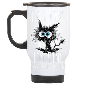 It's Fine I'm Fine Everything Is Fine Funny Black Cat Stainless Steel Travel Mug