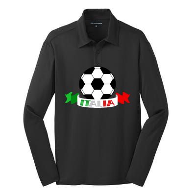 Italy Football Italian Flag Soccer Ball Italia Gift Silk Touch Performance Long Sleeve Polo