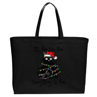 Its Fine IM Fine Everything Is Fine Christmas Black Cat Cotton Canvas Jumbo Tote