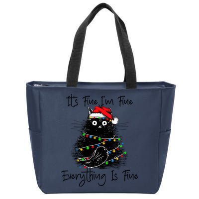 Its Fine IM Fine Everything Is Fine Christmas Black Cat Zip Tote Bag