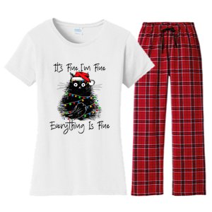 Its Fine IM Fine Everything Is Fine Christmas Black Cat Women's Flannel Pajama Set