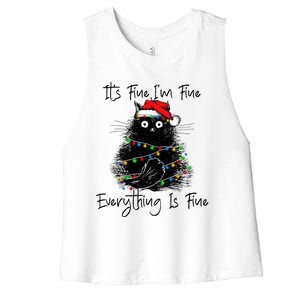 Its Fine IM Fine Everything Is Fine Christmas Black Cat Women's Racerback Cropped Tank