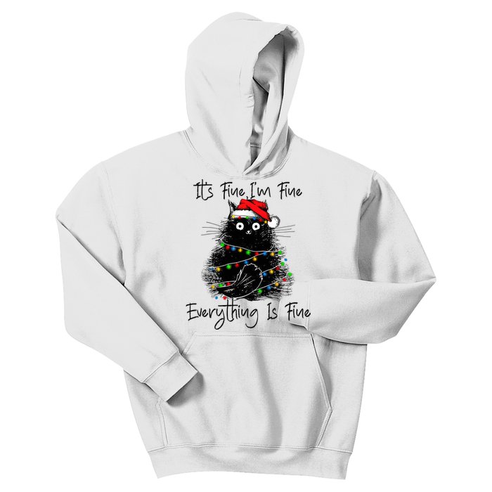 Its Fine IM Fine Everything Is Fine Christmas Black Cat Kids Hoodie