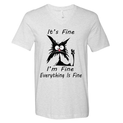 Its Fine Im Fine Everything Is Fine Silly Cat V-Neck T-Shirt