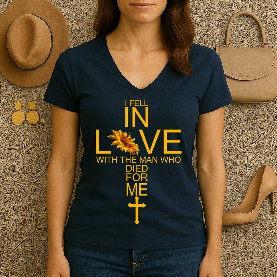 I Fell In Love With The Man Who Died For Me Women's V-Neck T-Shirt