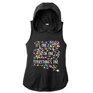 It's Fine I'm Fine Everything Is Fine Christmas Lights Ladies PosiCharge Tri-Blend Wicking Draft Hoodie Tank