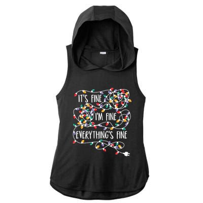 It's Fine I'm Fine Everything Is Fine Christmas Lights Ladies PosiCharge Tri-Blend Wicking Draft Hoodie Tank