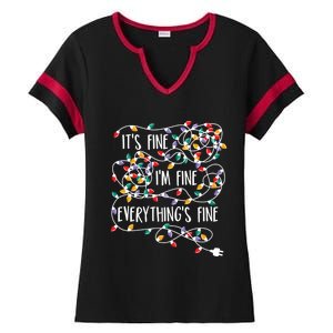 It's Fine I'm Fine Everything Is Fine Christmas Lights Ladies Halftime Notch Neck Tee