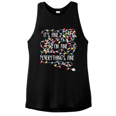 It's Fine I'm Fine Everything Is Fine Christmas Lights Ladies PosiCharge Tri-Blend Wicking Tank