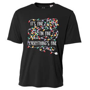 It's Fine I'm Fine Everything Is Fine Christmas Lights Cooling Performance Crew T-Shirt