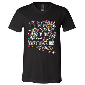 It's Fine I'm Fine Everything Is Fine Christmas Lights V-Neck T-Shirt