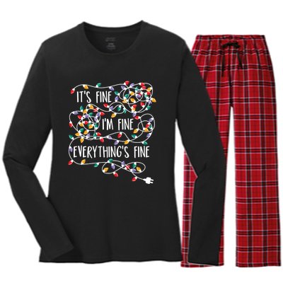 It's Fine I'm Fine Everything Is Fine Christmas Lights Women's Long Sleeve Flannel Pajama Set 