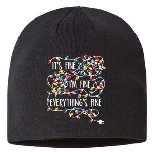 It's Fine I'm Fine Everything Is Fine Christmas Lights Sustainable Beanie