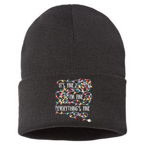 It's Fine I'm Fine Everything Is Fine Christmas Lights Sustainable Knit Beanie