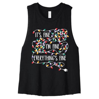 It's Fine I'm Fine Everything Is Fine Christmas Lights Women's Racerback Cropped Tank