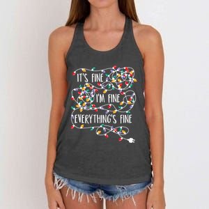 It's Fine I'm Fine Everything Is Fine Christmas Lights Women's Knotted Racerback Tank