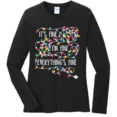 It's Fine I'm Fine Everything Is Fine Christmas Lights Ladies Long Sleeve Shirt