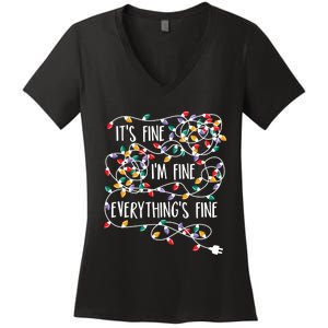 It's Fine I'm Fine Everything Is Fine Christmas Lights Women's V-Neck T-Shirt