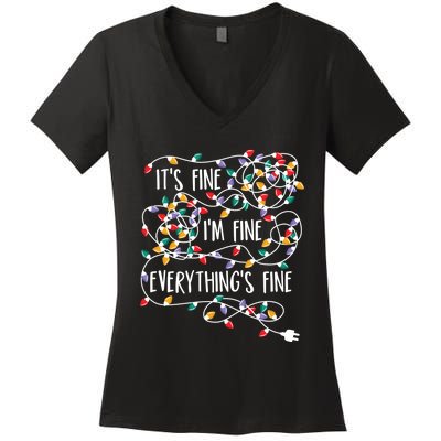 It's Fine I'm Fine Everything Is Fine Christmas Lights Women's V-Neck T-Shirt