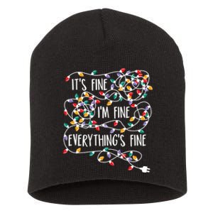 It's Fine I'm Fine Everything Is Fine Christmas Lights Short Acrylic Beanie