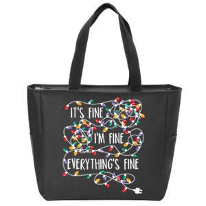 It's Fine I'm Fine Everything Is Fine Christmas Lights Zip Tote Bag