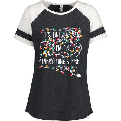 It's Fine I'm Fine Everything Is Fine Christmas Lights Enza Ladies Jersey Colorblock Tee