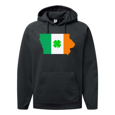 Irish Flag Iowa State Map St Patrick's Day Performance Fleece Hoodie