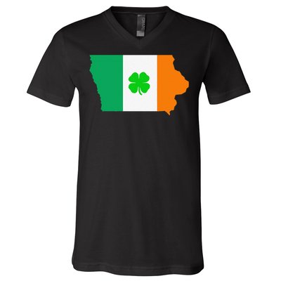 Irish Flag Iowa State Map St Patrick's Day V-Neck T-Shirt