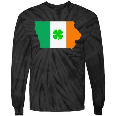 Irish Flag Iowa State Map St Patrick's Day Tie-Dye Long Sleeve Shirt