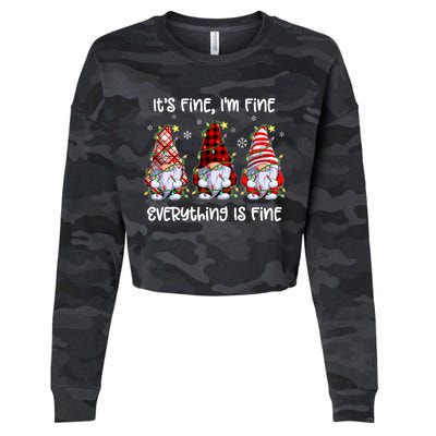 Its Fine IM Fine Everything Is Fine Gnome Christmas Lights Cropped Pullover Crew