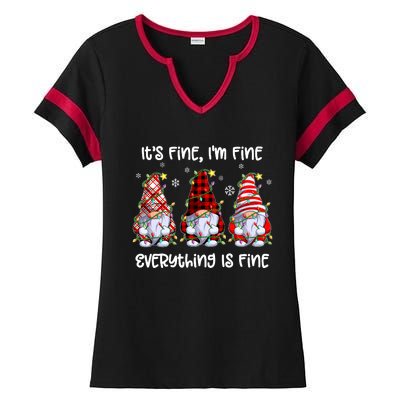 Its Fine IM Fine Everything Is Fine Gnome Christmas Lights Ladies Halftime Notch Neck Tee