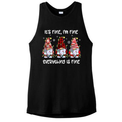 Its Fine IM Fine Everything Is Fine Gnome Christmas Lights Ladies PosiCharge Tri-Blend Wicking Tank