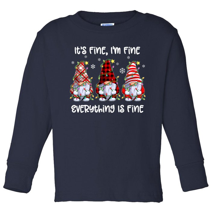 Its Fine IM Fine Everything Is Fine Gnome Christmas Lights Toddler Long Sleeve Shirt