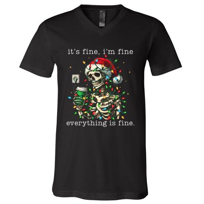 ItS Fine IM Fine Everything Is Fine Christmas Skeleton V-Neck T-Shirt