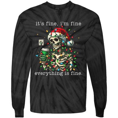 ItS Fine IM Fine Everything Is Fine Christmas Skeleton Tie-Dye Long Sleeve Shirt