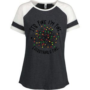 It's Fine I'm Fine Everything Is Fine Christmas Lights Gift Enza Ladies Jersey Colorblock Tee