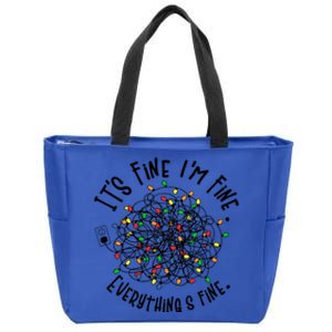 It's Fine I'm Fine Everything Is Fine Christmas Lights Gift Zip Tote Bag