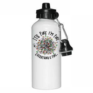 It's Fine I'm Fine Everything Is Fine Christmas Lights Gift Aluminum Water Bottle