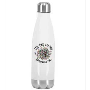 It's Fine I'm Fine Everything Is Fine Christmas Lights Gift Stainless Steel Insulated Water Bottle