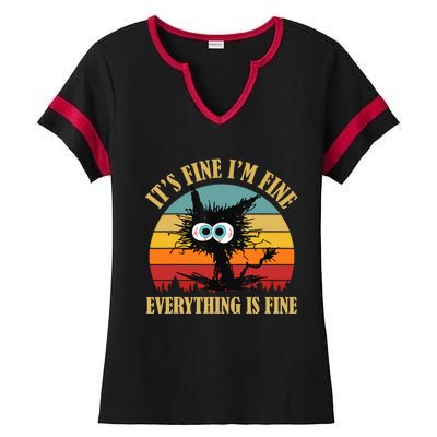 Its Fine Im Fine Everything Is Fine Funny Cat Ladies Halftime Notch Neck Tee