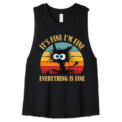 Its Fine Im Fine Everything Is Fine Funny Cat Women's Racerback Cropped Tank