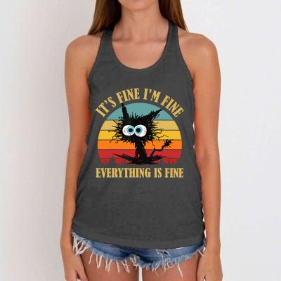 Its Fine Im Fine Everything Is Fine Funny Cat Women's Knotted Racerback Tank