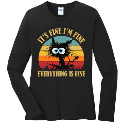 Its Fine Im Fine Everything Is Fine Funny Cat Ladies Long Sleeve Shirt