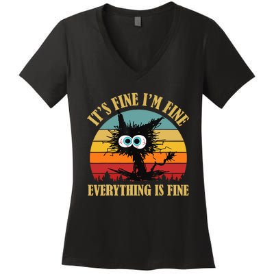 Its Fine Im Fine Everything Is Fine Funny Cat Women's V-Neck T-Shirt