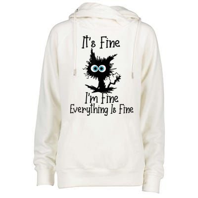 It's Fine I'm Fine Everything Is Fine Cat It's Fine I'm Fine Womens Funnel Neck Pullover Hood