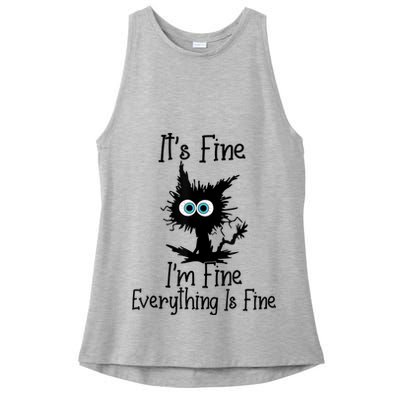 It's Fine I'm Fine Everything Is Fine Cat It's Fine I'm Fine Ladies PosiCharge Tri-Blend Wicking Tank